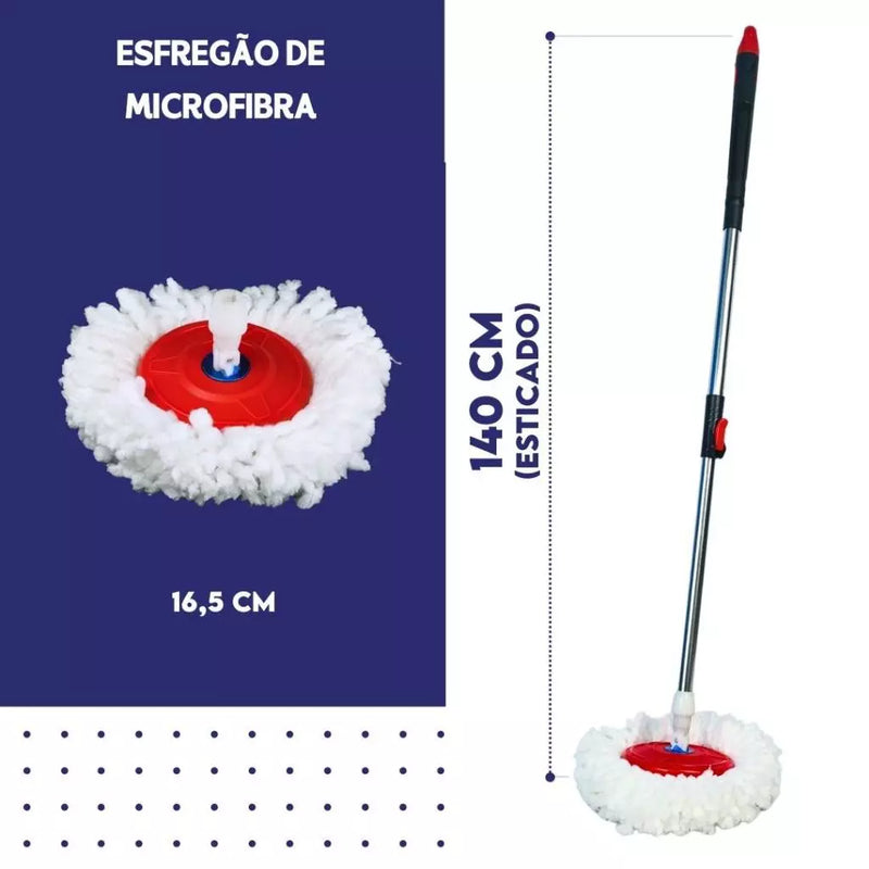 MOP Giratório com Dispenser e Cesto em Inox – Balde Centrífuga